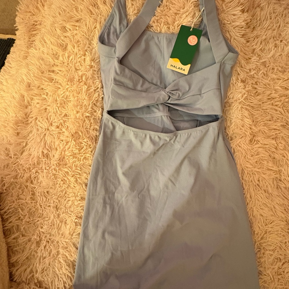 Brand New HALARA Grey Blue Backless Dress